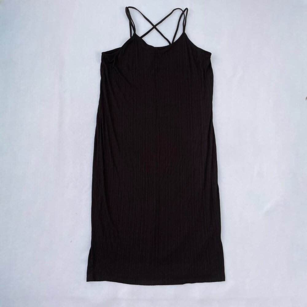 NWT Lane Bryant Black Ribbed Knit Stretch Cross Strap Maxi Dress Plus Sz 18/20
